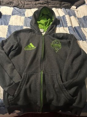 adidas Kids Charcoal Gray & Neon Green Full-Zip Hoodie